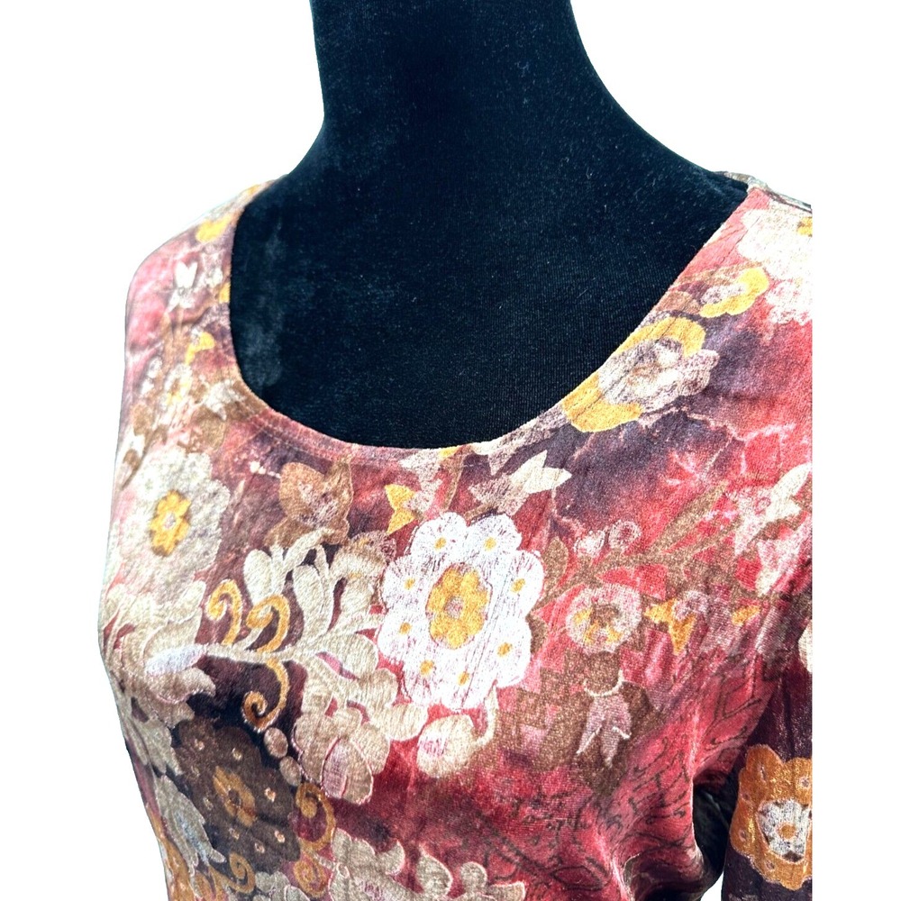 Conrad C Womens Pullover Top Large Multicolor Antique Floral Velvet Print - Picture 4 of 10